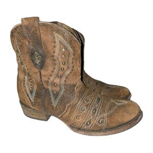 CORRAL Sz 11 Distressed Embroidered Metal Studs Brown Leather Cowgirl Boho Boots